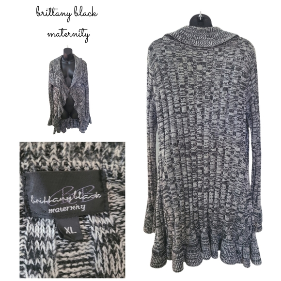 Brittany Black Sweaters - BRITTANY BLACK MATERNITY BLACK & WHITE  WATERFALL CASCADE CARDIGAN